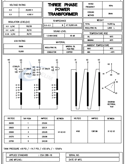 10 mva transformer nameplate
