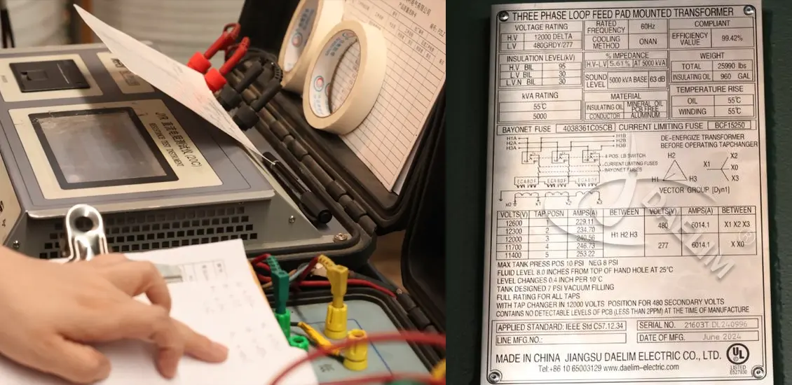 Transformer test and nameplate